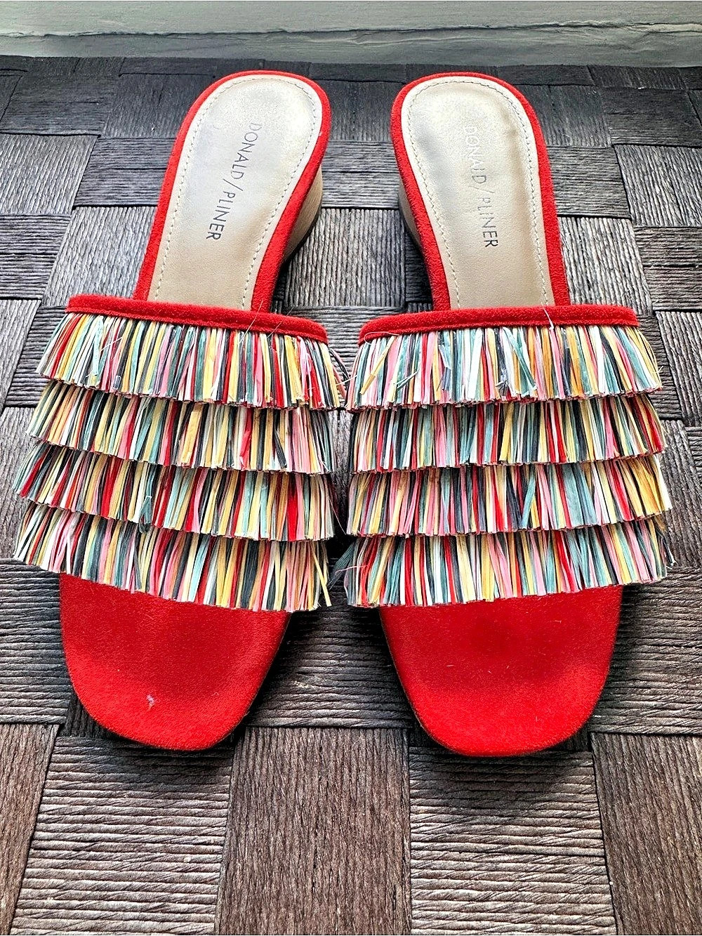 Donald J Pliner Fringe Wedge Sandals in Red & Multicolor